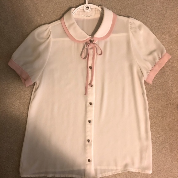 💜Short Sleeve Bow Tie Collared Blouse - Picture 1 of 7